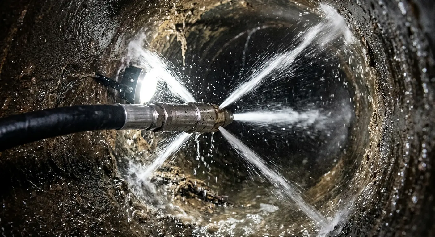 High-pressure hydro jetting nozzle cleaning sewer pipe for Sewer Cleanout in Midway
